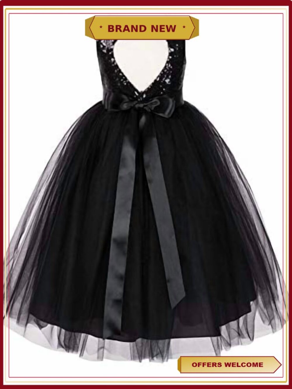 Sequin Heart Cutout Flower Girl Dress Formal Wedding Gown